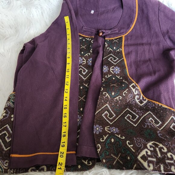 Asian Art to Wear Woven Jacket Women's Large Embroidery Purple Wooden Button - Picture 9 of 12